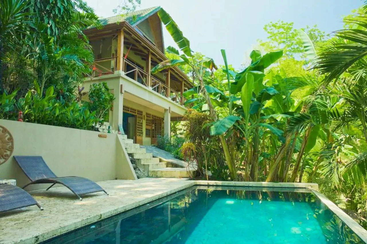 Property with 3 homes and pool: Tropical Gardens steps to the Beach in Mal País and minutes to Santa Teresa