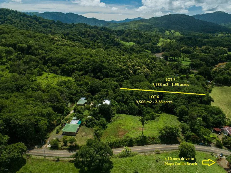 Lotes Bosque Alta: 2 Large Flat Healthy Jungle Lots Totaling 17289 square meters in Estrada, located just 10 minutes after the Town and Beach of Carrillo.